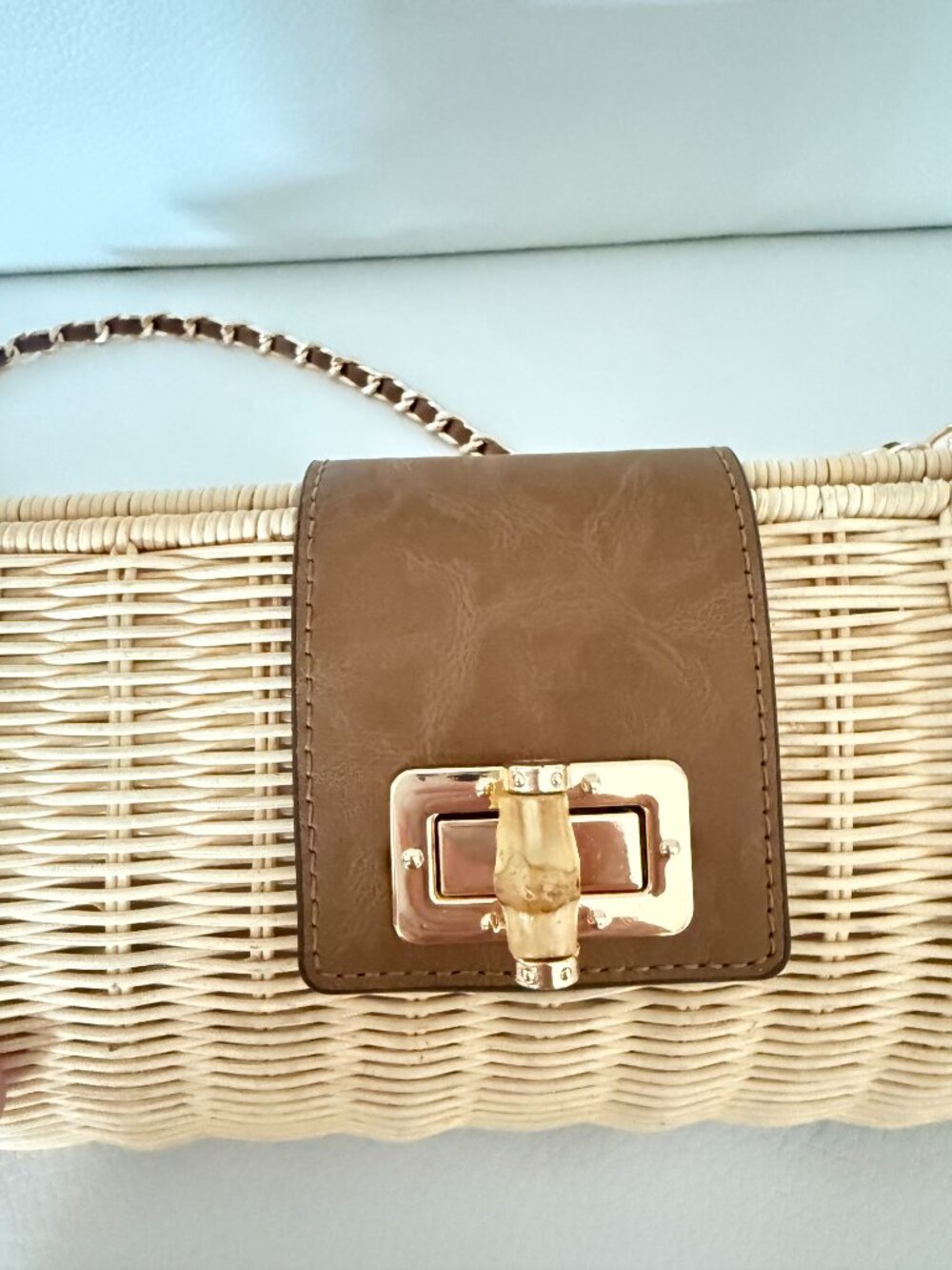 NWT TOMMY BAHAMA WOVEN WICKER SHOULDER BAG CLUTCH PURSE TAN BROWN - Picture 7 of 8
